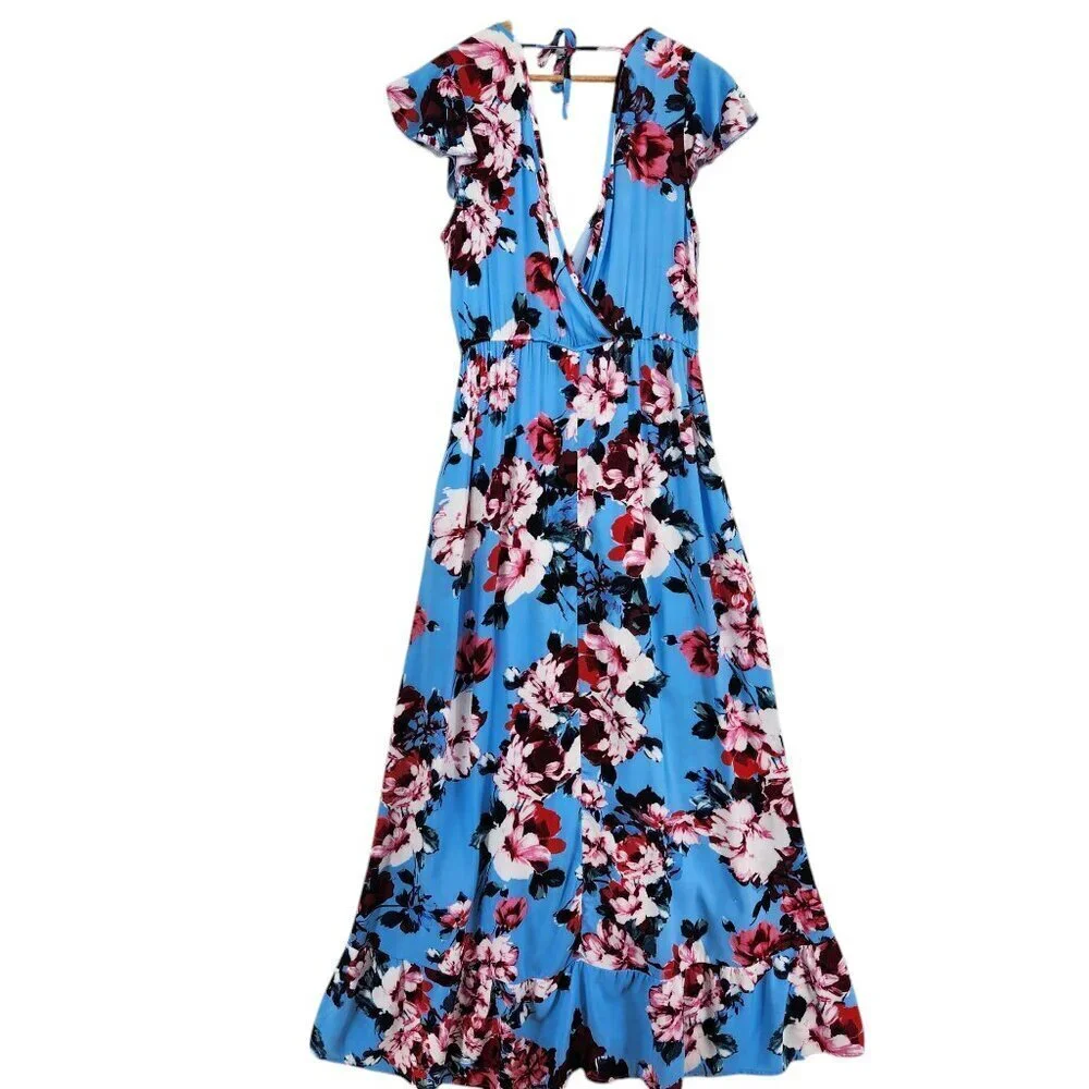BAND OF GYPSIES Women's Size Large Floral Side Tie Open Back with tie Dress NEW - Picture 2 of 16